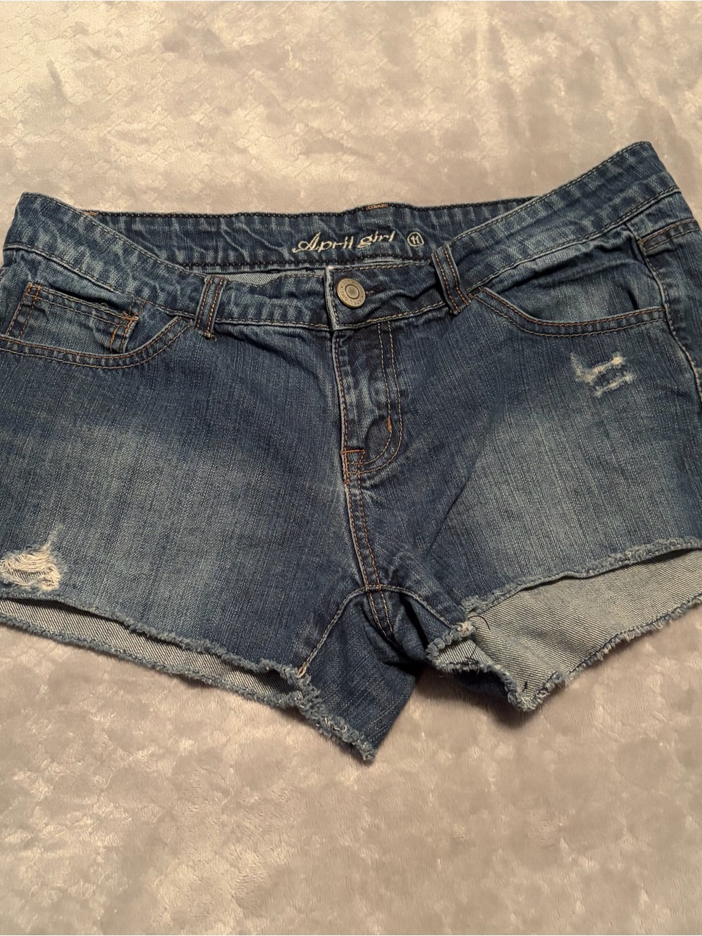 April Girl Distressed Medium Blue Denim Cutoff Shorts